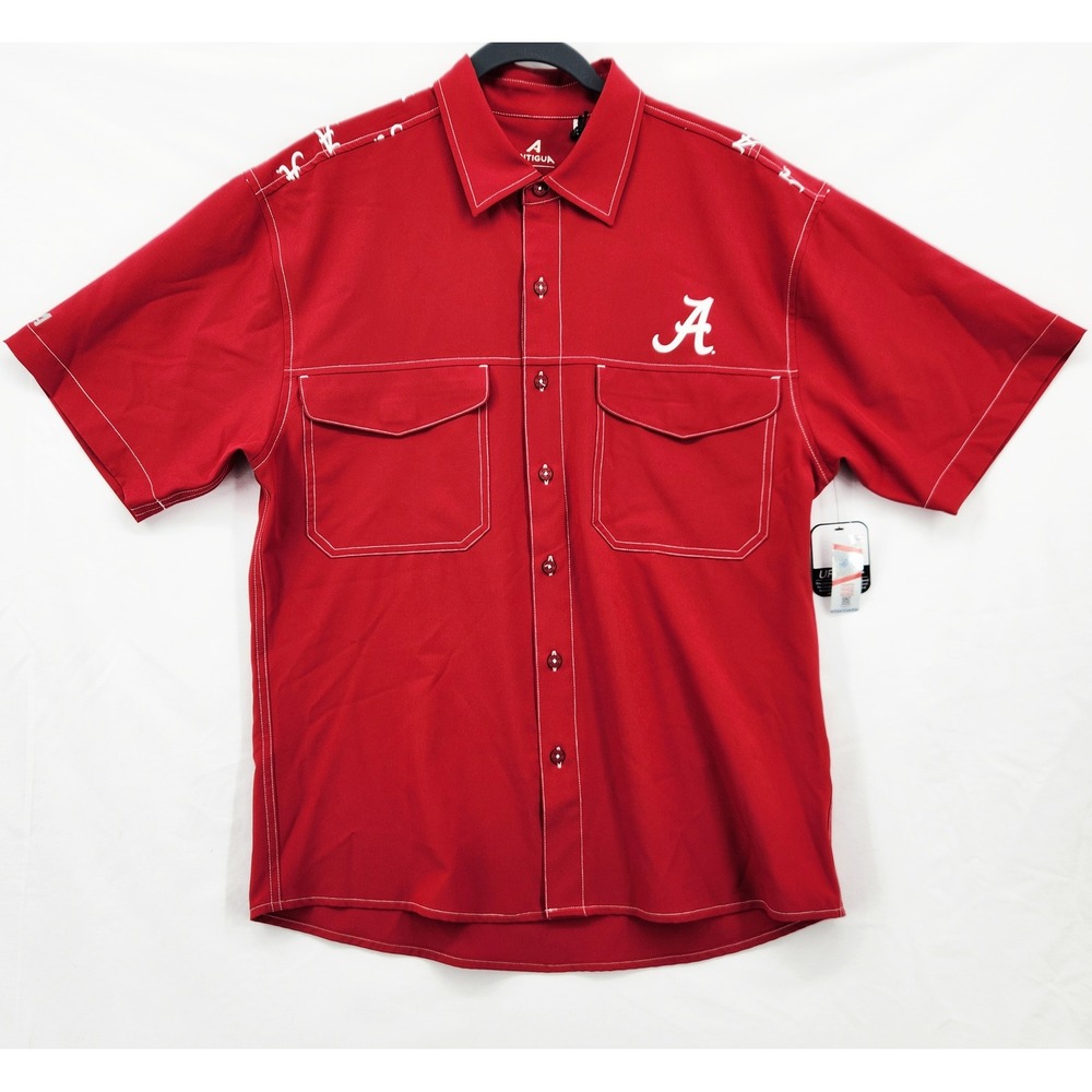 Antigua Alabama Crimson Tide Mens Shirt Medium Red UPF 50+ Button Up 105782 NEW